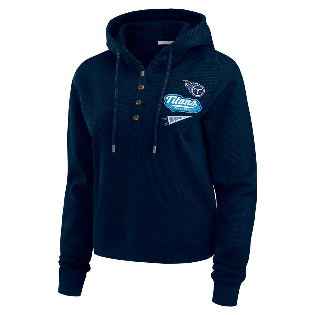 Tennessee Titans WEAR by Erin Andrews Women's Plus Size Waffle Hoodie Pullover Top Navy