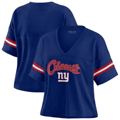 New York Giants WEAR by Erin Andrews Women's Plus Size Color Block Boxy T-Shirt Royal/White