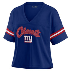 New York Giants WEAR by Erin Andrews Women's Plus Size Color Block Boxy T-Shirt Royal/White
