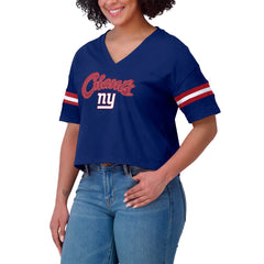New York Giants WEAR by Erin Andrews Women's Plus Size Color Block Boxy T-Shirt Royal/White