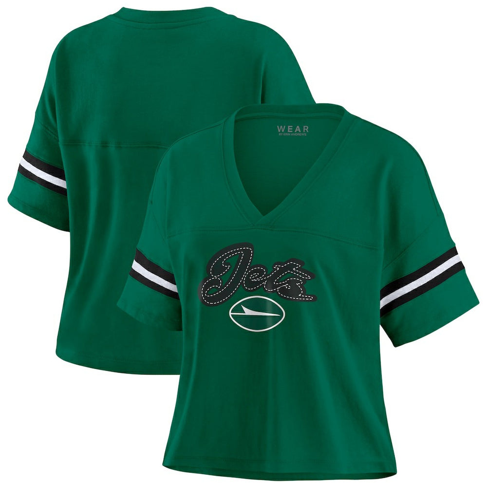 New York Jets WEAR by Erin Andrews Women's Plus Size Color Block Boxy T-Shirt Green/White