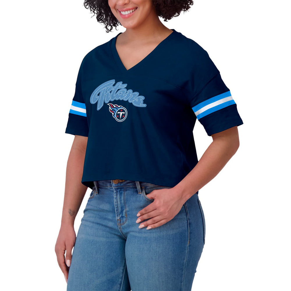 Tennessee Titans WEAR by Erin Andrews Women's Plus Size Color Block Boxy T-Shirt Navy/White
