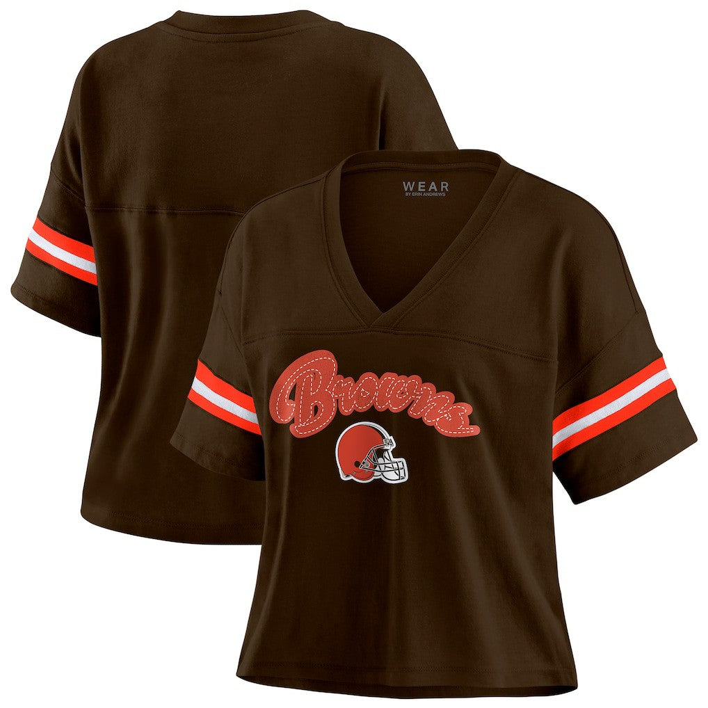 Cleveland Browns WEAR by Erin Andrews Women's Plus Size Color Block Boxy T-Shirt Brown/White
