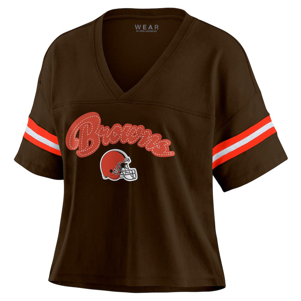 Cleveland Browns WEAR by Erin Andrews Women's Plus Size Color Block Boxy T-Shirt Brown/White