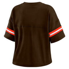 Cleveland Browns WEAR by Erin Andrews Women's Plus Size Color Block Boxy T-Shirt Brown/White