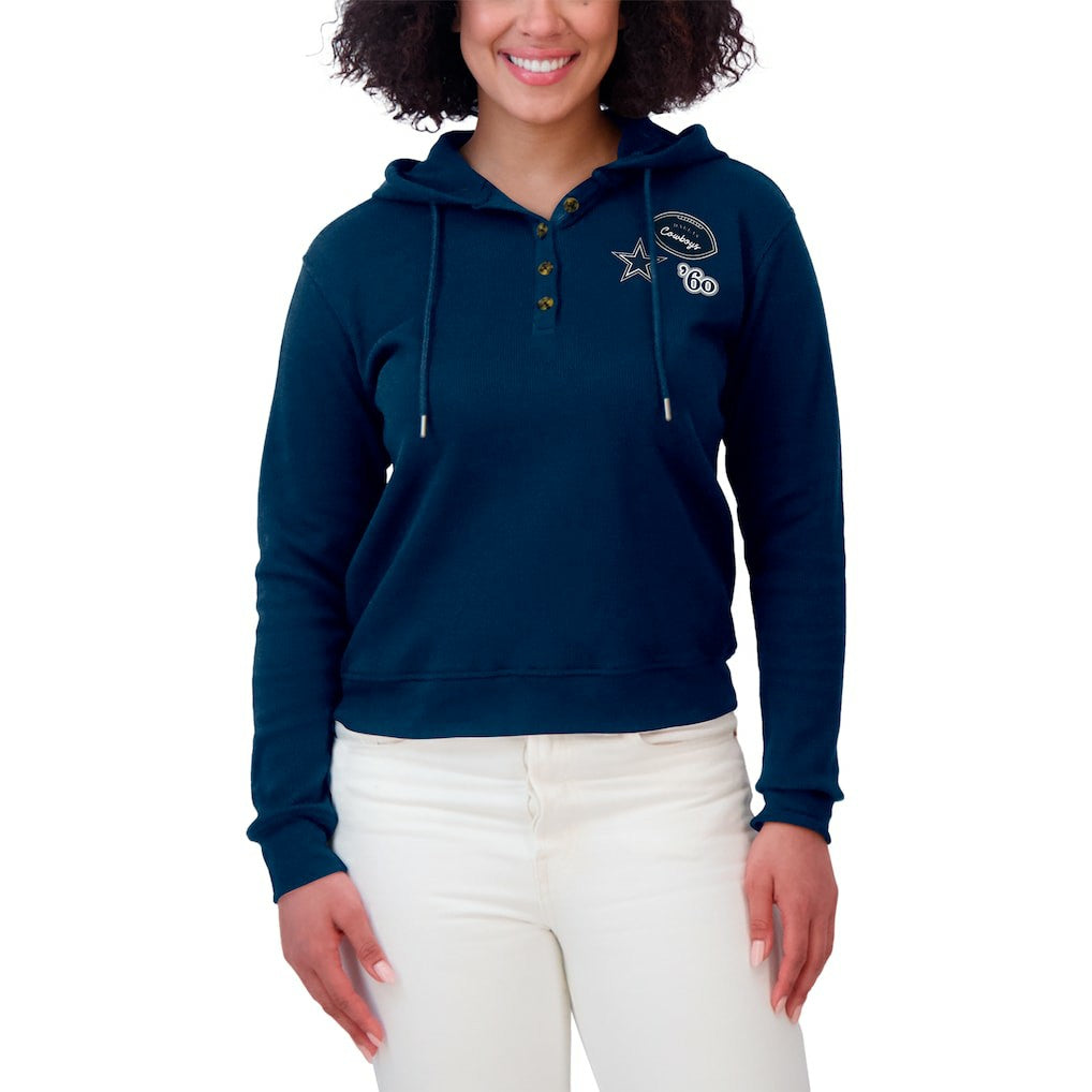 Dallas Cowboys WEAR by Erin Andrews Women's Plus Size Waffle Hoodie Pullover Top Navy