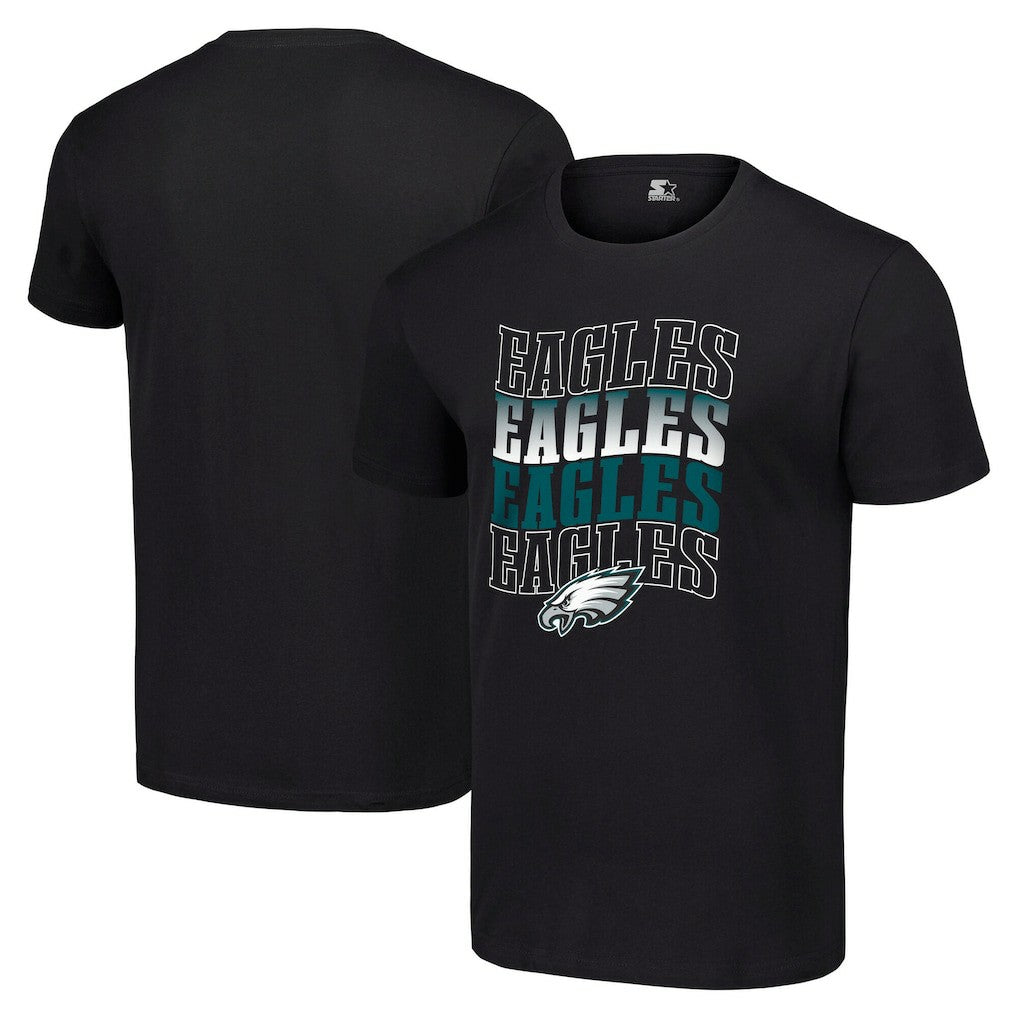 Philadelphia Eagles Starter Four Team Name Logo T-Shirt Black