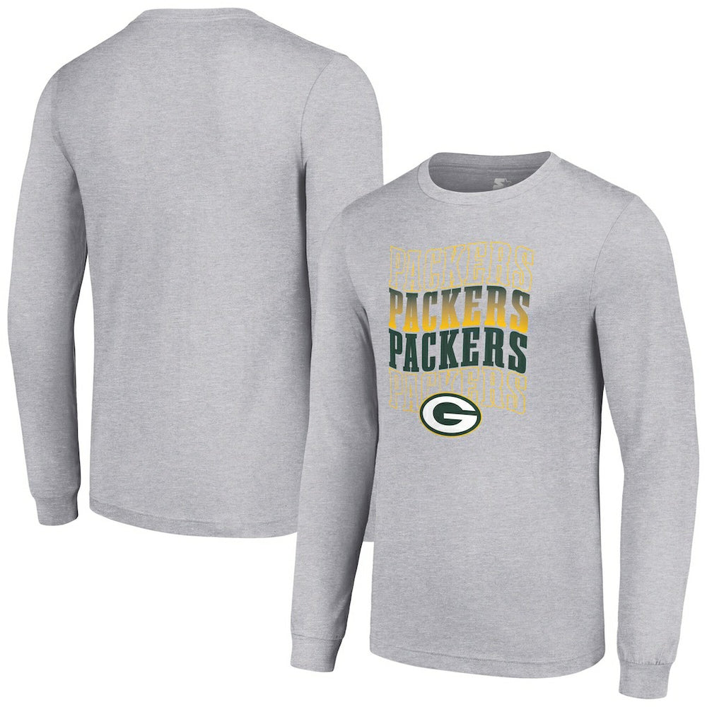 Green Bay Packers Starter Team Name Graphic Long Sleeve T-Shirt Heather Gray