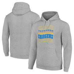 Los Angeles Chargers Starter Four Team Name Logo Fleece Pullover Hoodie Heather Gray
