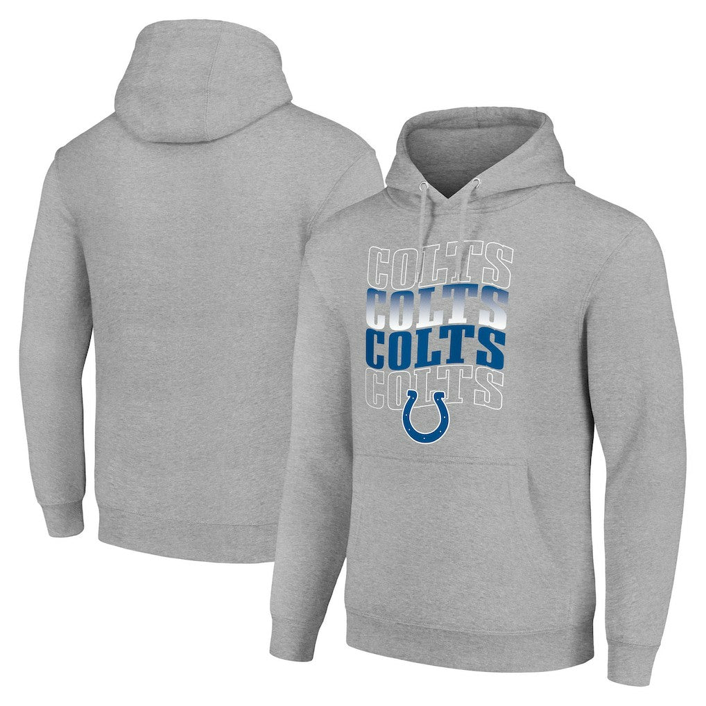 Indianapolis Colts Starter Four Team Name Logo Fleece Pullover Hoodie Heather Gray