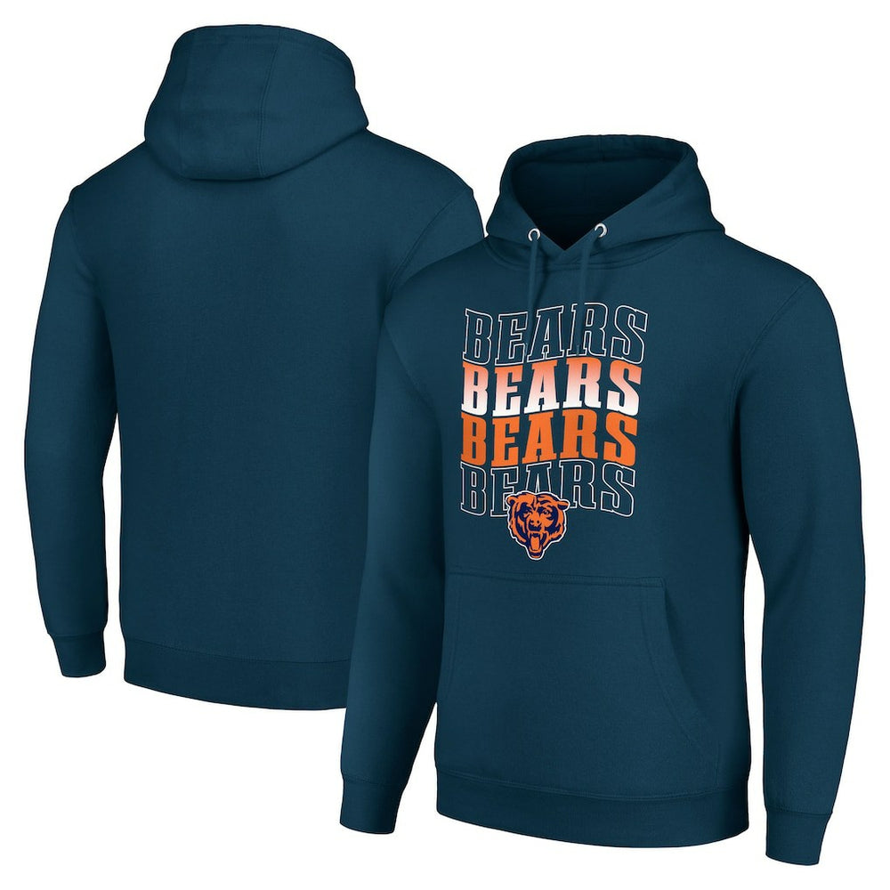 Chicago Bears Starter Four Team Name Logo Fleece Pullover Hoodie Navy