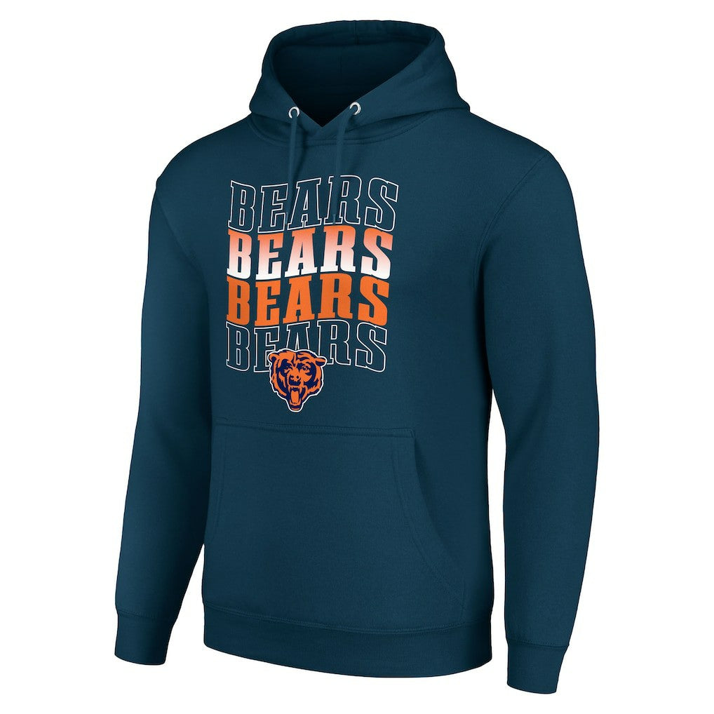 Chicago Bears Starter Four Team Name Logo Fleece Pullover Hoodie Navy
