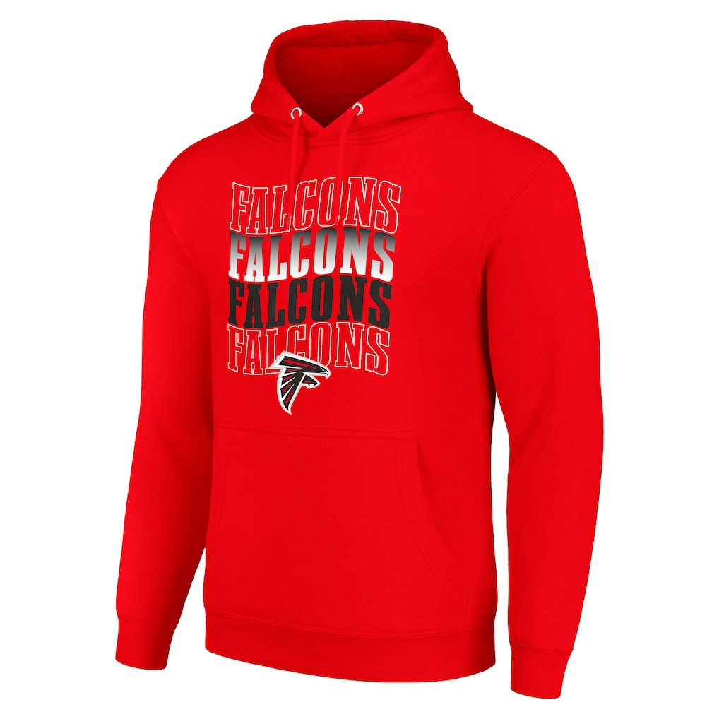 Atlanta Falcons Starter Four Team Name Logo Fleece Pullover Hoodie Red