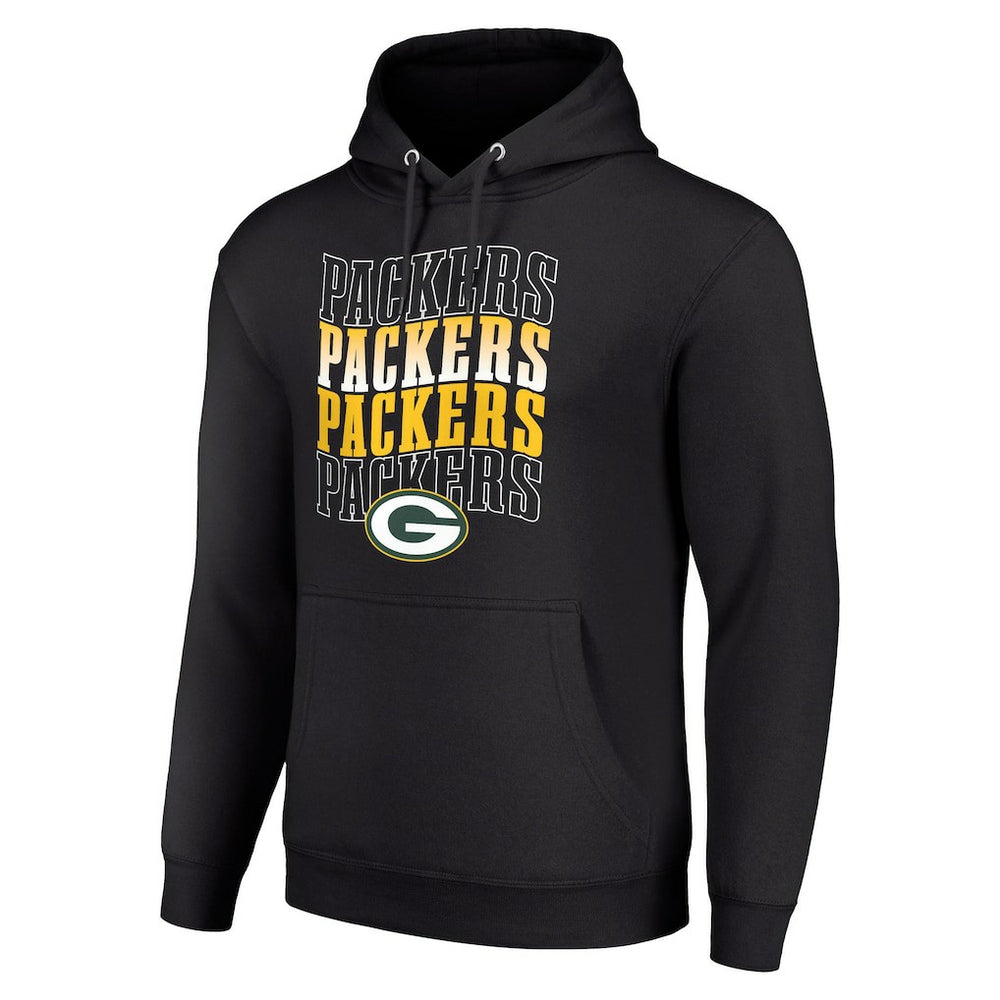 Green Bay Packers Starter Four Team Name Logo Fleece Pullover Hoodie Black