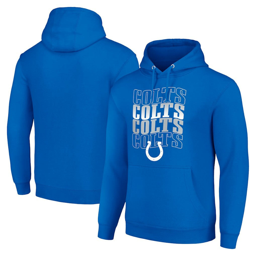 Indianapolis Colts Starter Four Team Name Logo Fleece Pullover Hoodie Royal