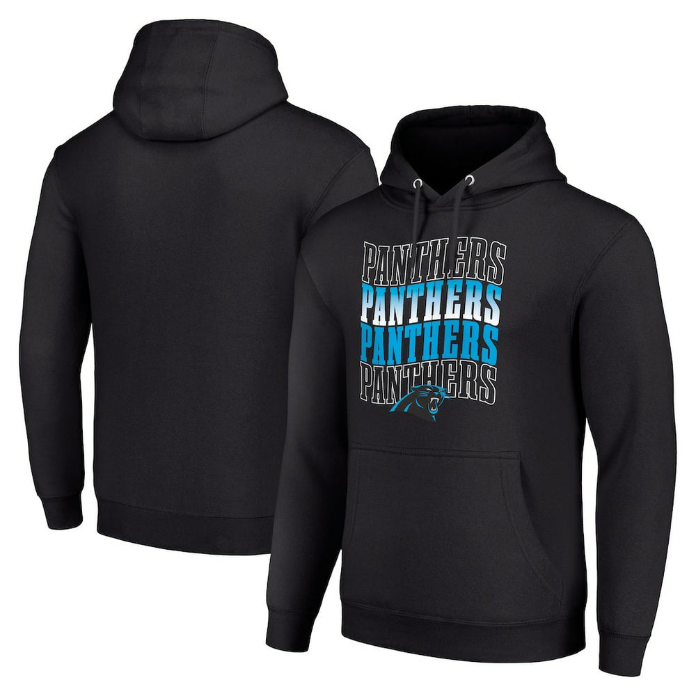 Carolina Panthers Starter Four Team Name Logo Fleece Pullover Hoodie Black