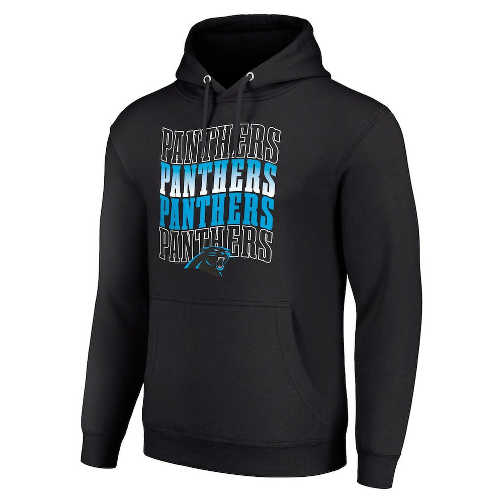 Carolina Panthers Starter Four Team Name Logo Fleece Pullover Hoodie Black
