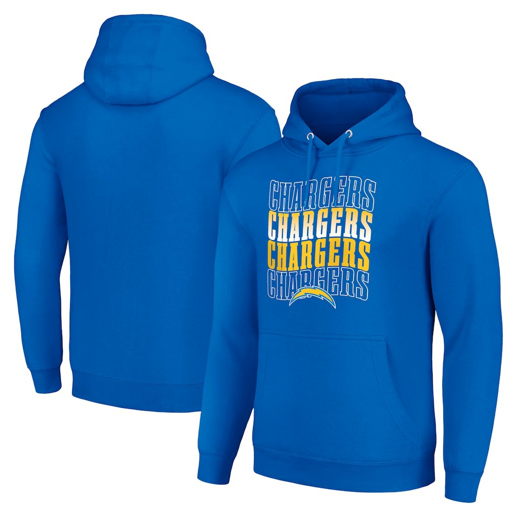Los Angeles Chargers Starter Four Team Name Logo Fleece Pullover Hoodie Royal