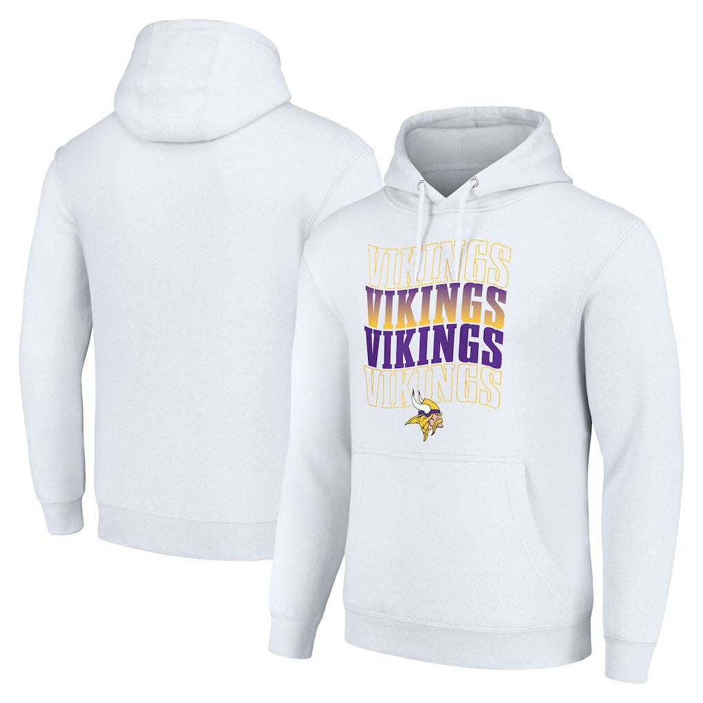 Minnesota Vikings Starter Four Team Name Logo Fleece Pullover Hoodie White