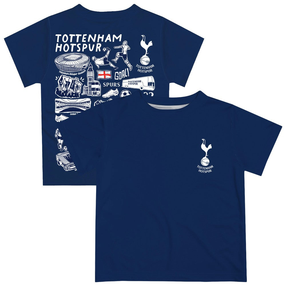 Tottenham Hotspur Vive La Fete Youth Impressions Artwork T-Shirt Navy