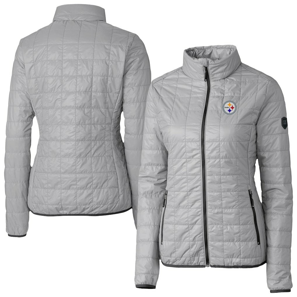 Pittsburgh Steelers Cutter & Buck Women's Rainier PrimaLoft Eco Insulated Full-Zip Puffer Jacket Gray