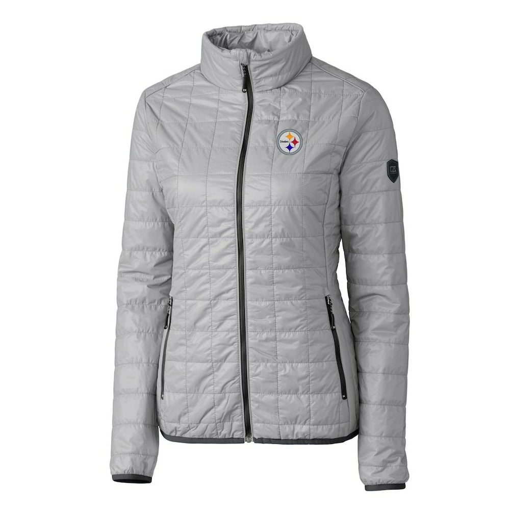 Pittsburgh Steelers Cutter & Buck Women's Rainier PrimaLoft Eco Insulated Full-Zip Puffer Jacket Gray