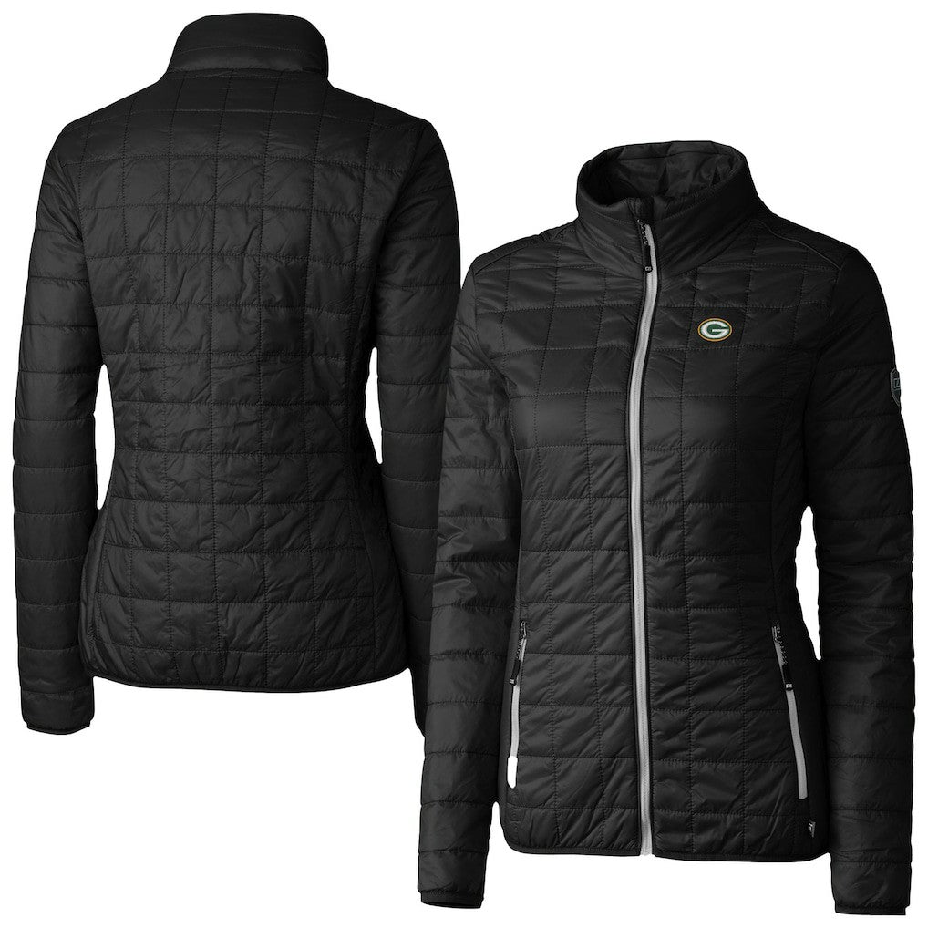 Green Bay Packers Cutter & Buck Women's Rainier PrimaLoft Eco Insulated Full-Zip Puffer Jacket Black