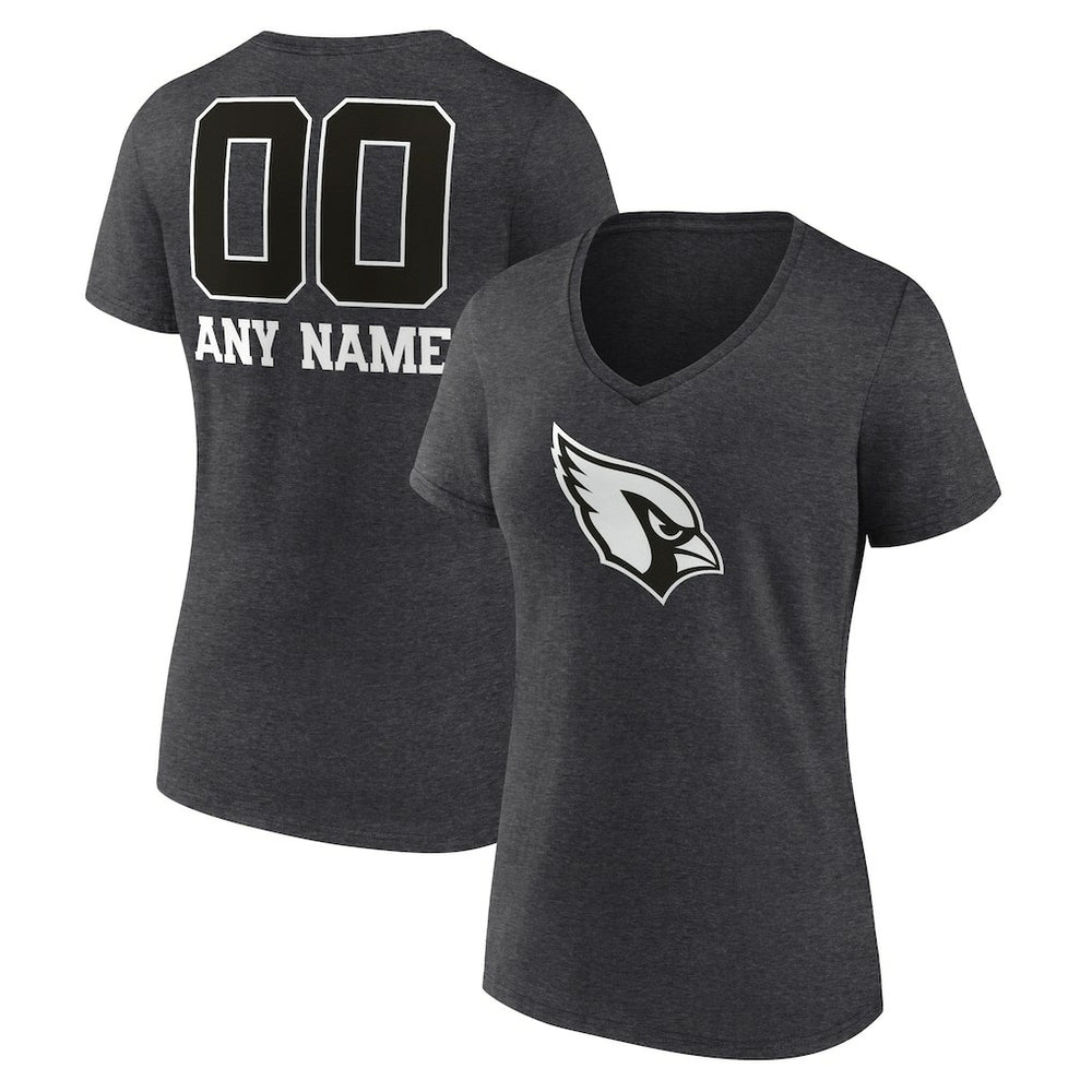 Arizona Cardinals Women's Personalized Name & Number Monochrome V-Neck Long Sleeve T-Shirt Charcoal