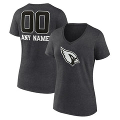 Arizona Cardinals Women's Personalized Name & Number Monochrome V-Neck Long Sleeve T-Shirt Charcoal