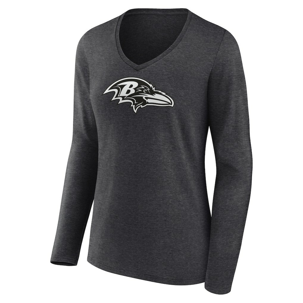 Baltimore Ravens Women's Personalized Name & Number Monochrome V-neck T-Shirt Charcoal