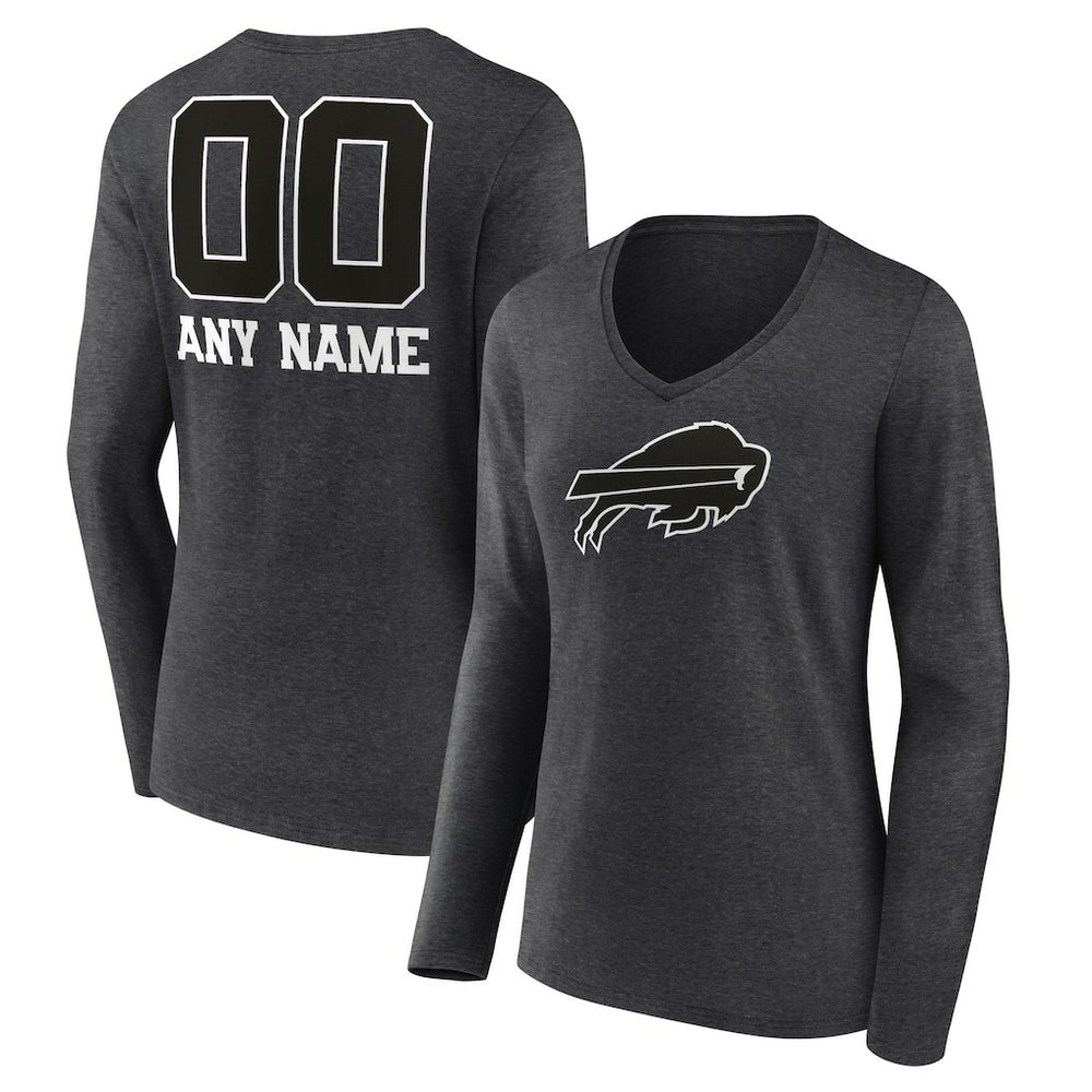 Buffalo Bills Women's Personalized Name & Number Monochrome V-neck T-Shirt Charcoal