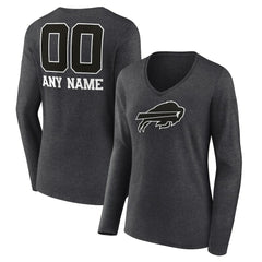 Buffalo Bills Women's Personalized Name & Number Monochrome V-neck T-Shirt Charcoal