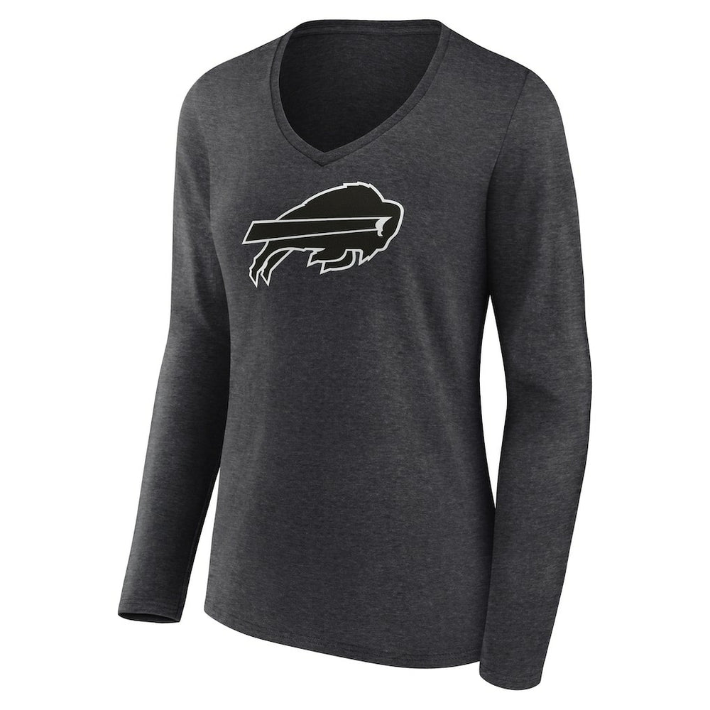 Buffalo Bills Women's Personalized Name & Number Monochrome V-neck T-Shirt Charcoal