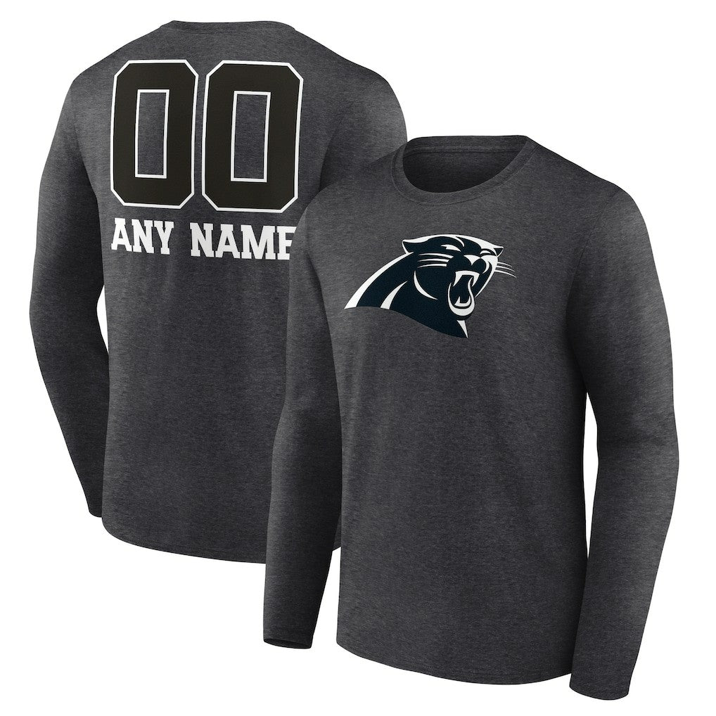 Carolina Panthers Personalized Name & Number Monochrome Long Sleeve T-Shirt Charcoal