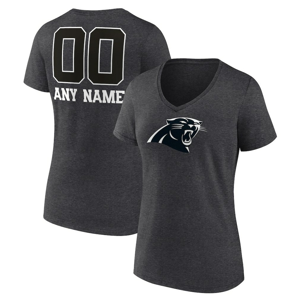 Carolina Panthers Women's Personalized Name & Number Monochrome V-Neck Long Sleeve T-Shirt Charcoal