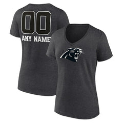 Carolina Panthers Women's Personalized Name & Number Monochrome V-Neck Long Sleeve T-Shirt Charcoal