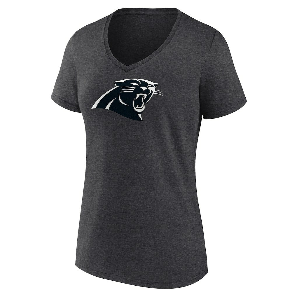 Carolina Panthers Women's Personalized Name & Number Monochrome V-Neck Long Sleeve T-Shirt Charcoal