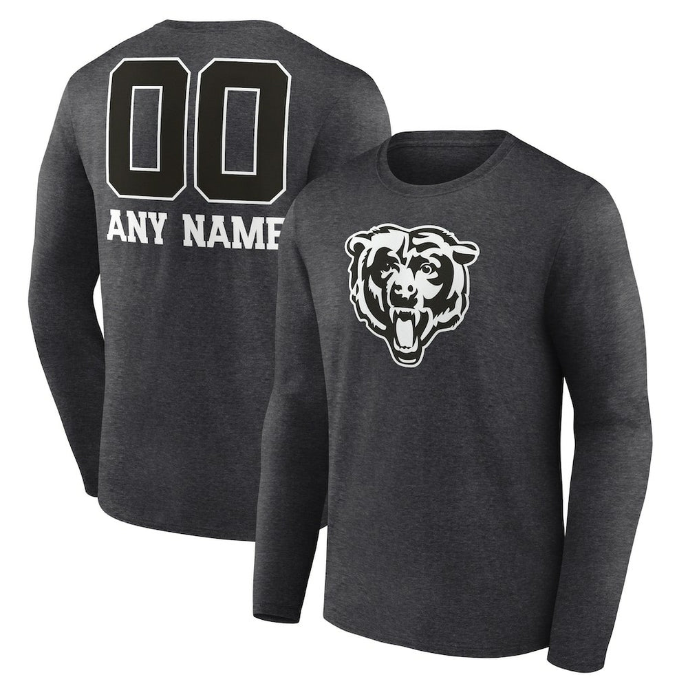 Chicago Bears Personalized Name & Number Monochrome Long Sleeve T-Shirt Charcoal