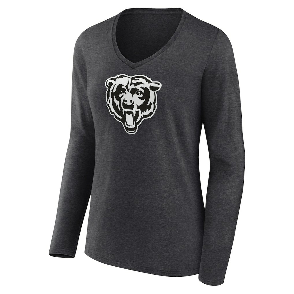 Chicago Bears Women's Personalized Name & Number Monochrome V-neck T-Shirt Charcoal