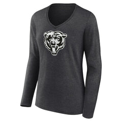 Chicago Bears Women's Personalized Name & Number Monochrome V-neck T-Shirt Charcoal