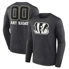 Cincinnati Bengals Personalized Name & Number Monochrome Long Sleeve T-Shirt Charcoal