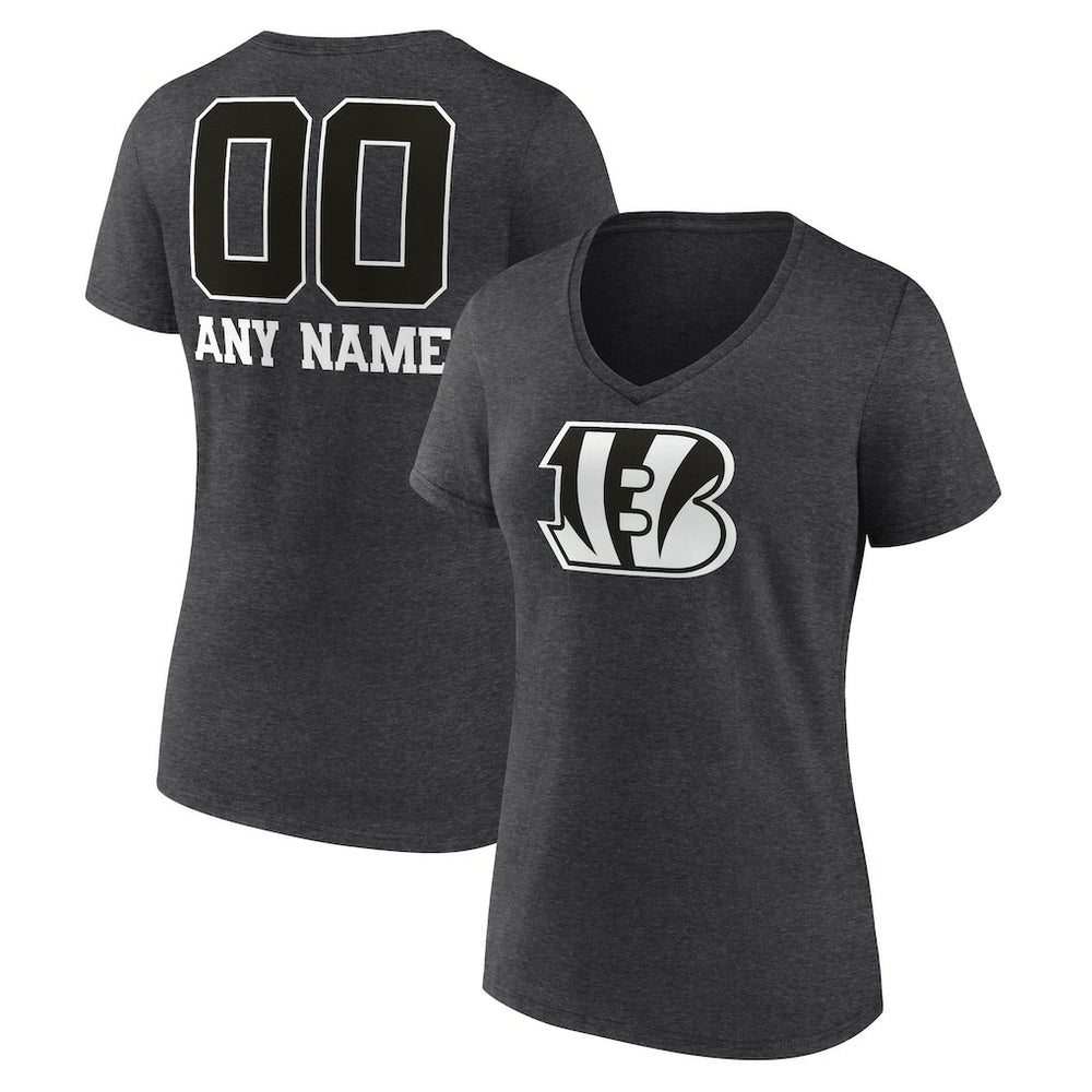Cincinnati Bengals Women's Personalized Name & Number Monochrome V-Neck Long Sleeve T-Shirt Charcoal
