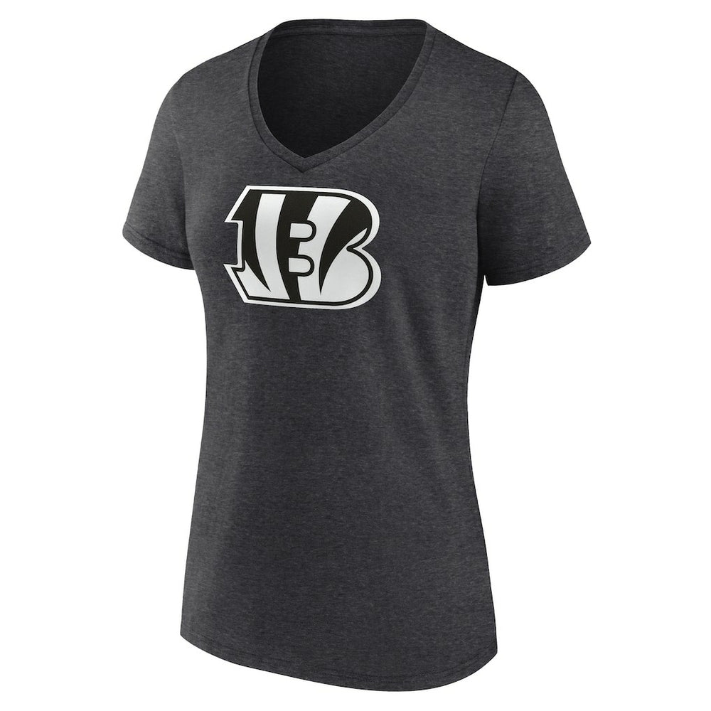 Cincinnati Bengals Women's Personalized Name & Number Monochrome V-Neck Long Sleeve T-Shirt Charcoal