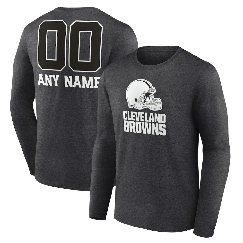 Cleveland Browns Personalized Name & Number Monochrome Long Sleeve T-Shirt Charcoal
