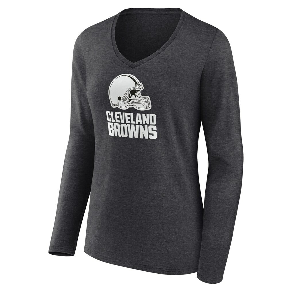 Cleveland Browns Women's Personalized Name & Number Monochrome V-neck T-Shirt Charcoal