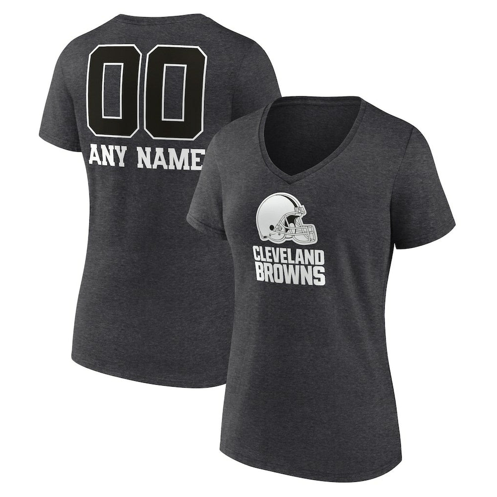 Cleveland Browns Women's Personalized Name & Number Monochrome V-Neck Long Sleeve T-Shirt Charcoal