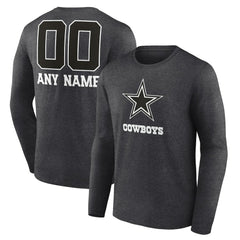 Dallas Cowboys Personalized Name & Number Monochrome Long Sleeve T-Shirt Charcoal