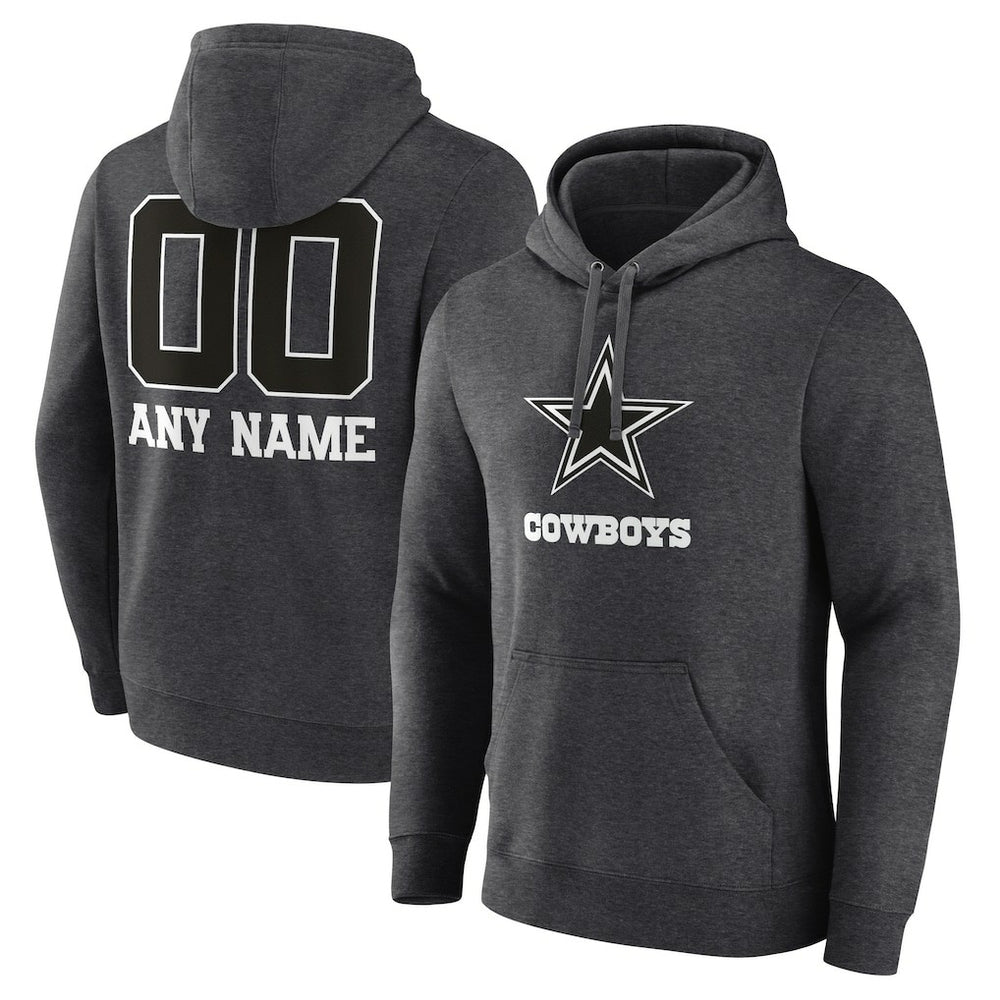 Dallas Cowboys Personalized Name & Number Monochrome Pullover Hoodie Charcoal
