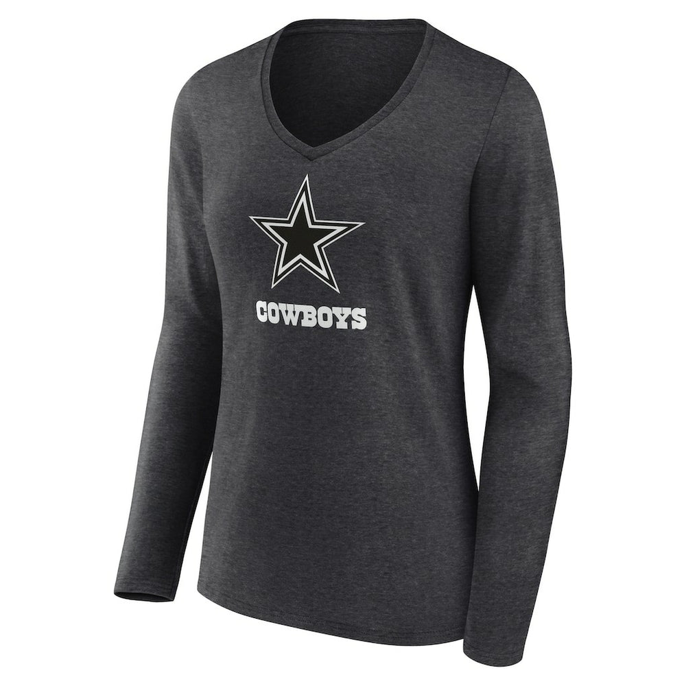 Dallas Cowboys Women's Personalized Name & Number Monochrome V-neck T-Shirt Charcoal