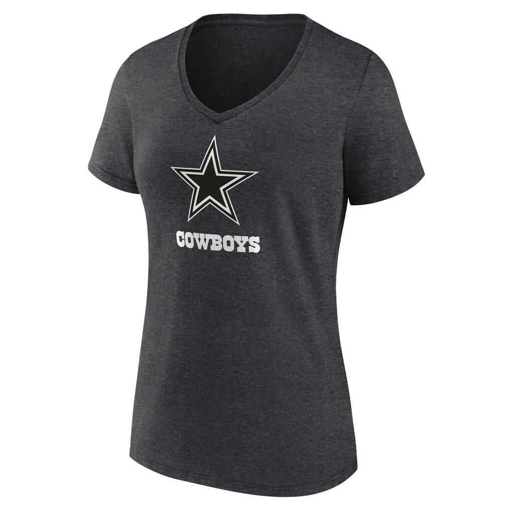 Dallas Cowboys Women's Personalized Name & Number Monochrome V-Neck Long Sleeve T-Shirt Charcoal